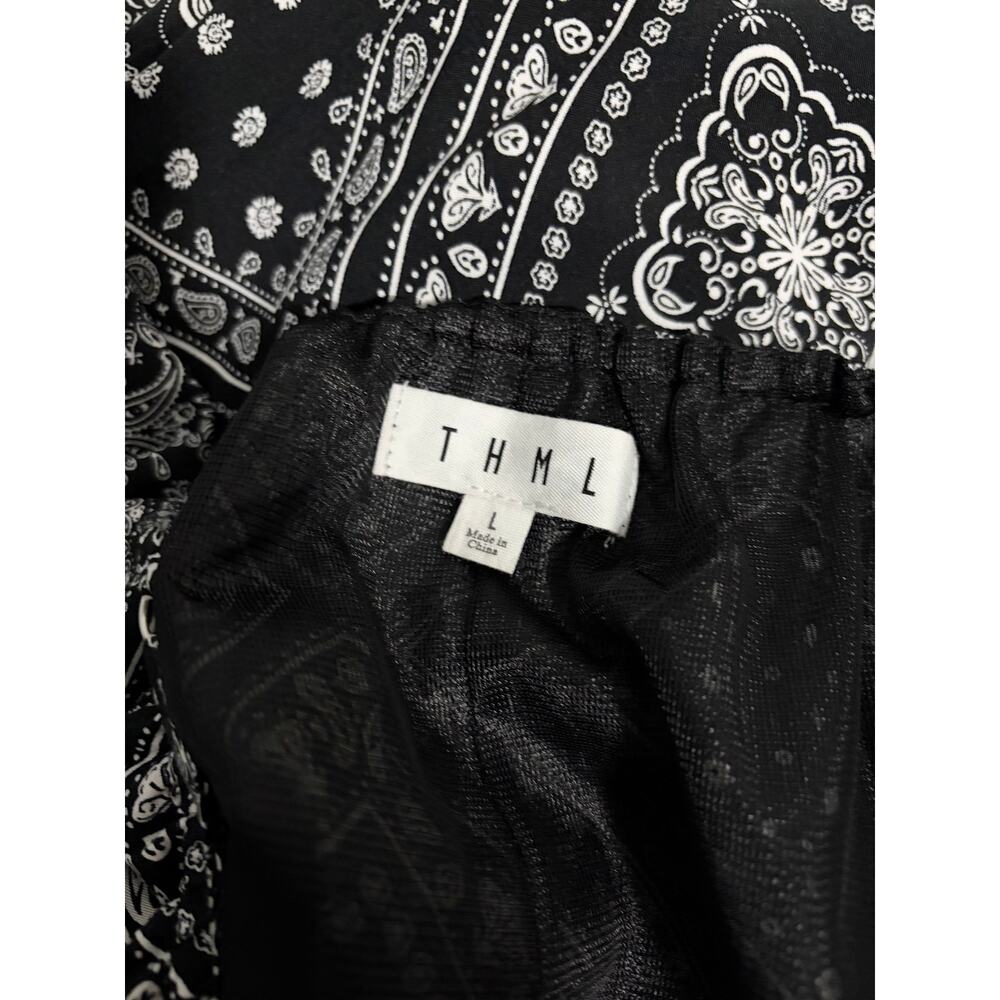 THML Black Embroidered Bandana Print Relaxed Fit Boho Southwestern Midi Dress L - Picture 6 of 9